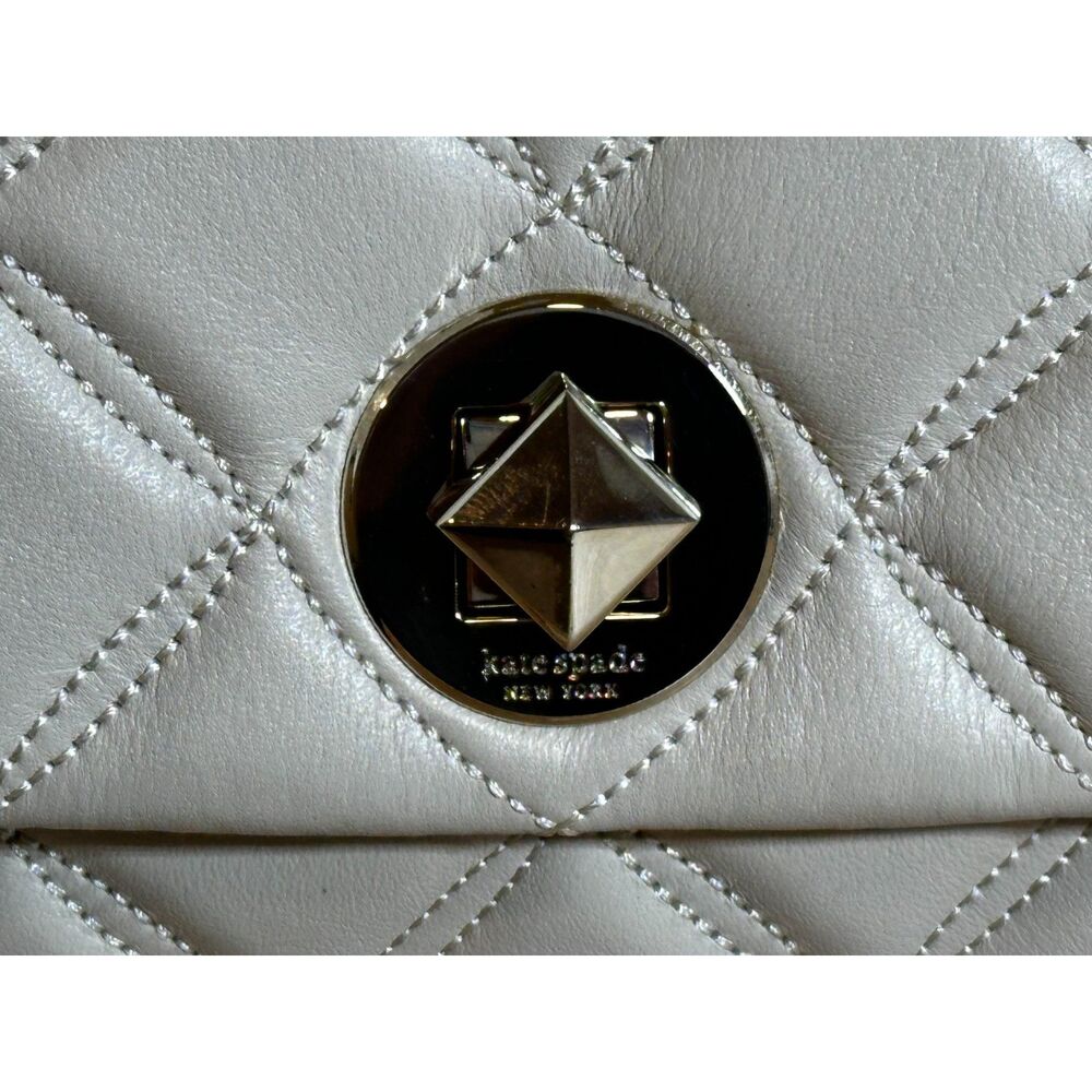 Kate Spade Natalia Medium Flap Shoulder Bag Quilted Leather In Parchment EUC - Picture 7 of 8